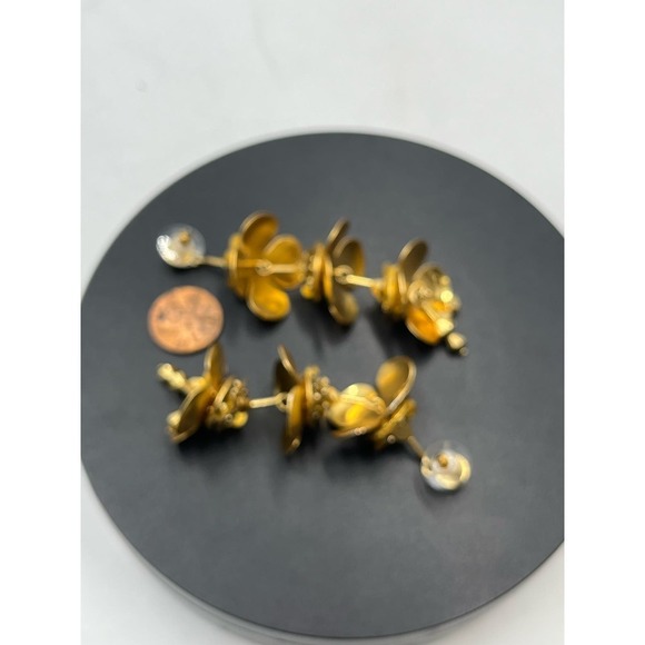 J. Crew Bead & Blossom Gold Tone Long Triple Flower Dangle Gilded Earrings - Picture 14 of 14